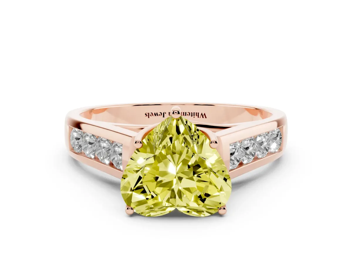 Fancy Yellow Heart Cut Brilliant Channel-Set Solitaire Ring with Four-Prong Setting Rose gold