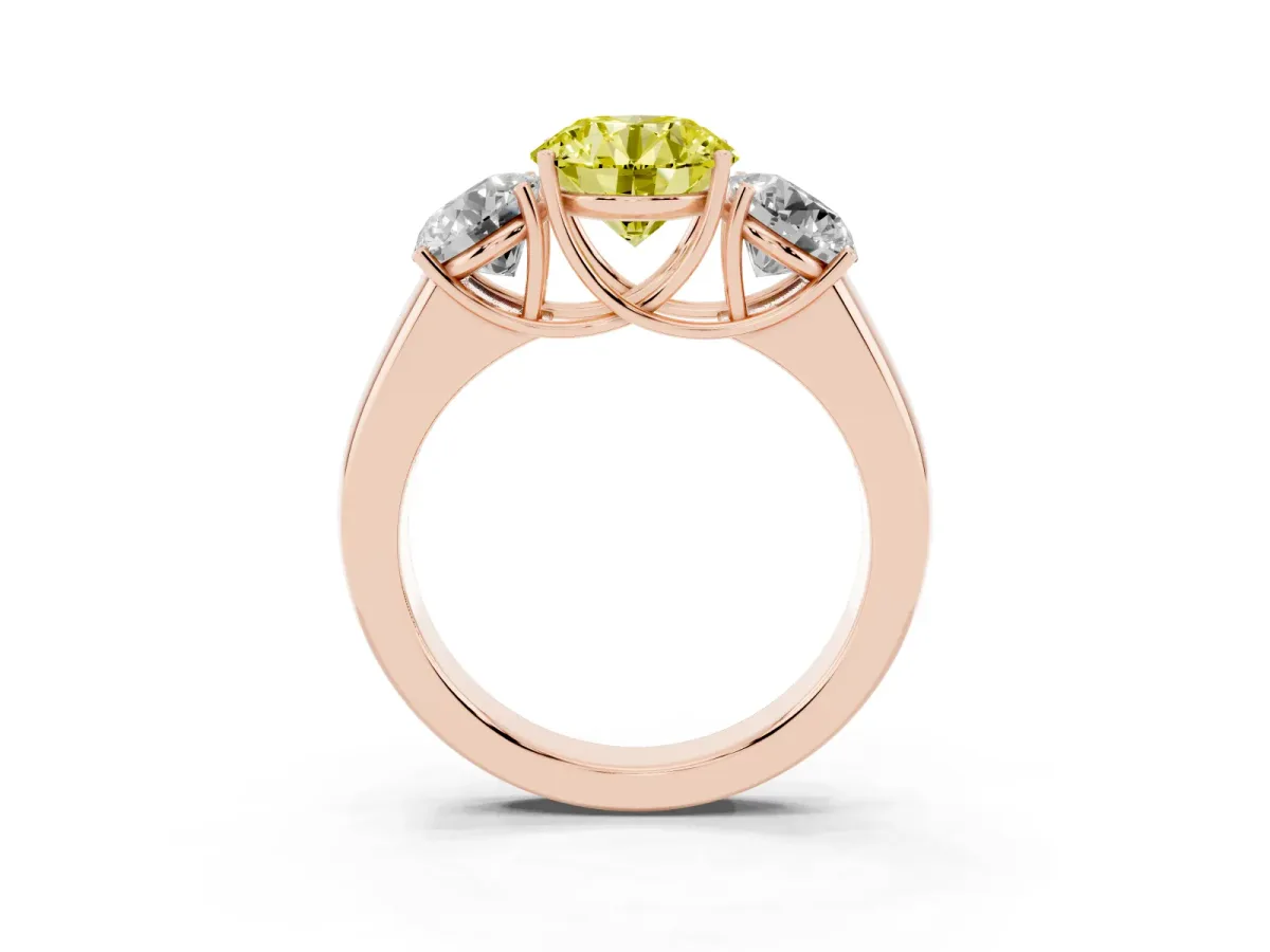 Fancy Yellow Three-Stone Round Cut Cut Diamond Ring with Prong Setting and Classic Band Rose gold
