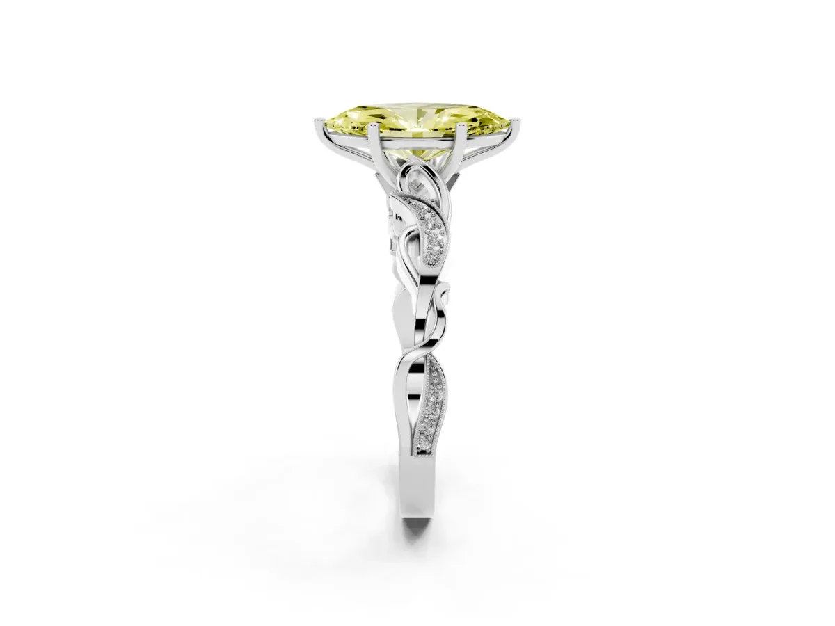 Fancy Yellow Marquise Cut Solitaire Vine Band with Milgrain Prong Setting Silver