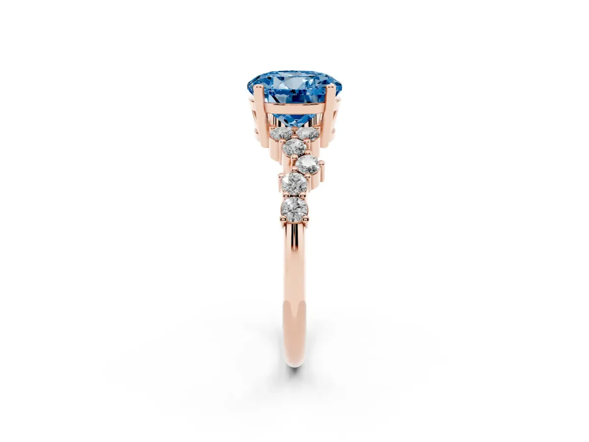 Fancy Blue Round Cut Diamond Scattered Round Accent Ring with Prong Setting Rose gold