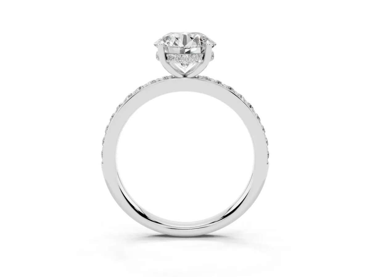 Round Cut Cut Diamond Pavé Band Ring with Four-Prong Setting Silver