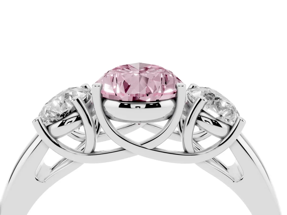 Fancy Pink Three-Stone Pear Cut Diamond Engagement Ring with Prong Setting White gold