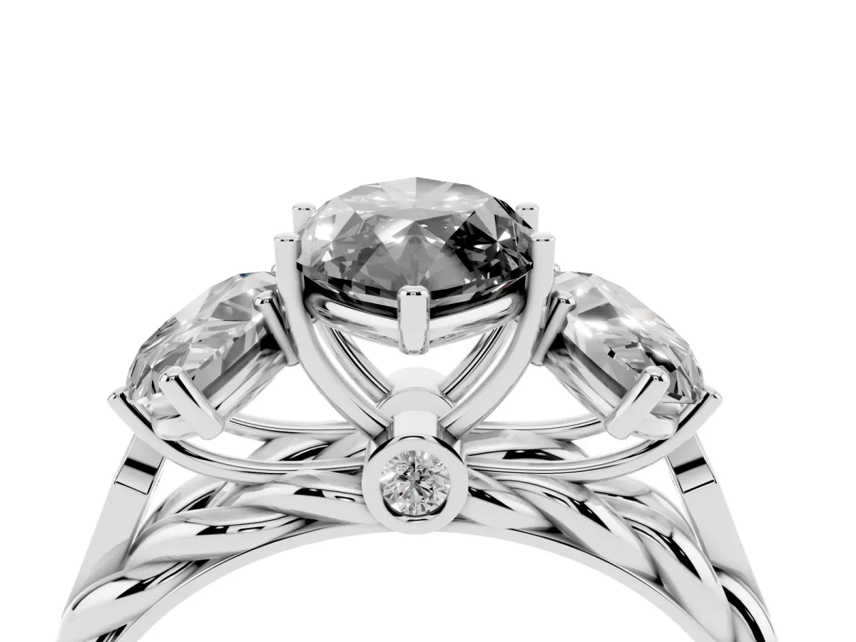 Fancy Black Three-Stone Marquise Cut Diamond Braided Band Ring with Four-Prong Setting Platinum