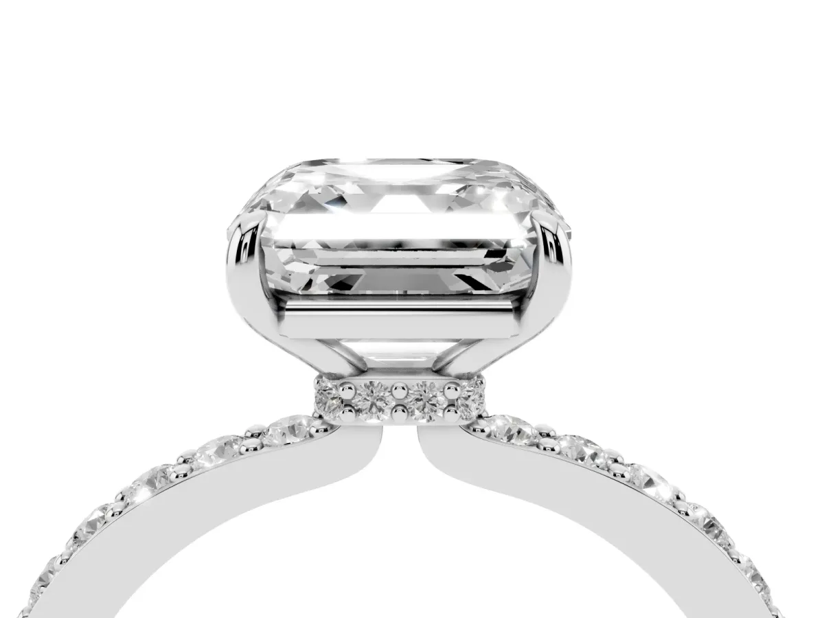 Asscher Cut Diamond Pavé Engagement Ring with Round Accents and Prong Setting Silver