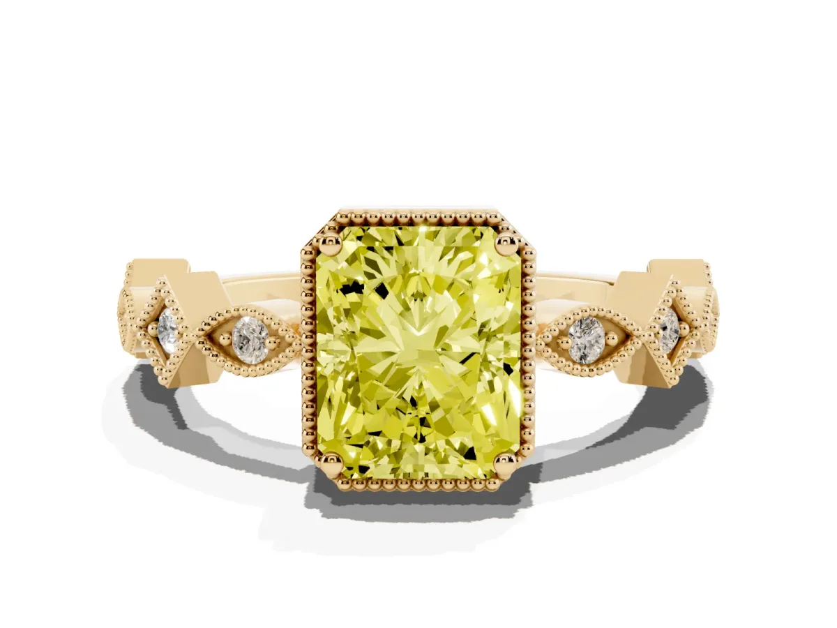 Fancy Yellow Radiant Cut Milgrain Marquise Diamond Twist Band Ring Yellow gold