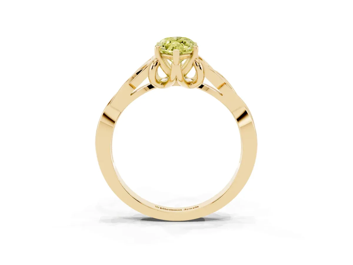 Fancy Yellow Marquise Cut Diamond Solitaire Engagement Ring with Celtic Knot Band and Four-Prong Setting Yellow gold