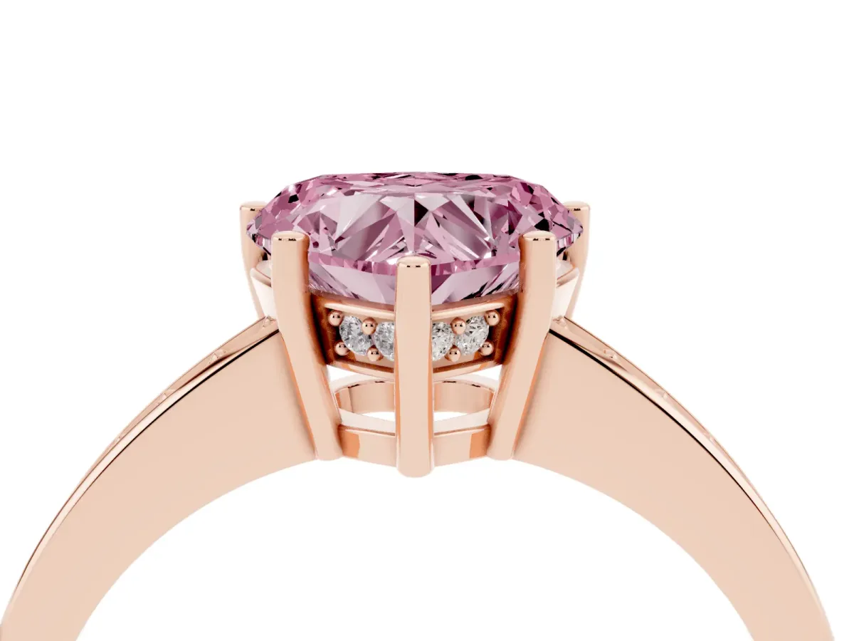 Fancy Pink Heart Cut Solitaire Pavé Band Prong Setting Ring Rose gold