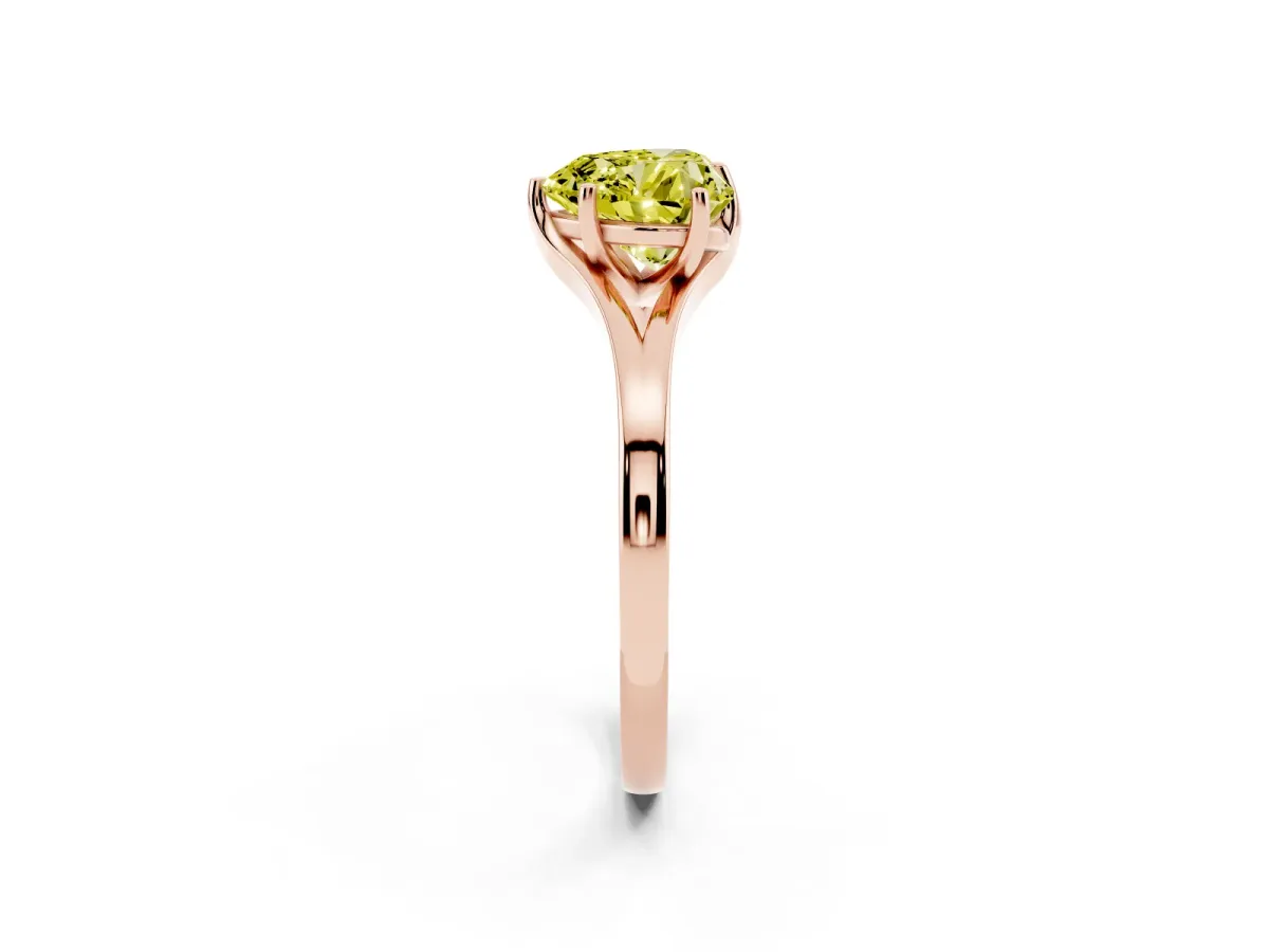Fancy Yellow Heart Cut Solitaire Diamond Ring with Six-Prong Setting and Tapered Band Rose gold