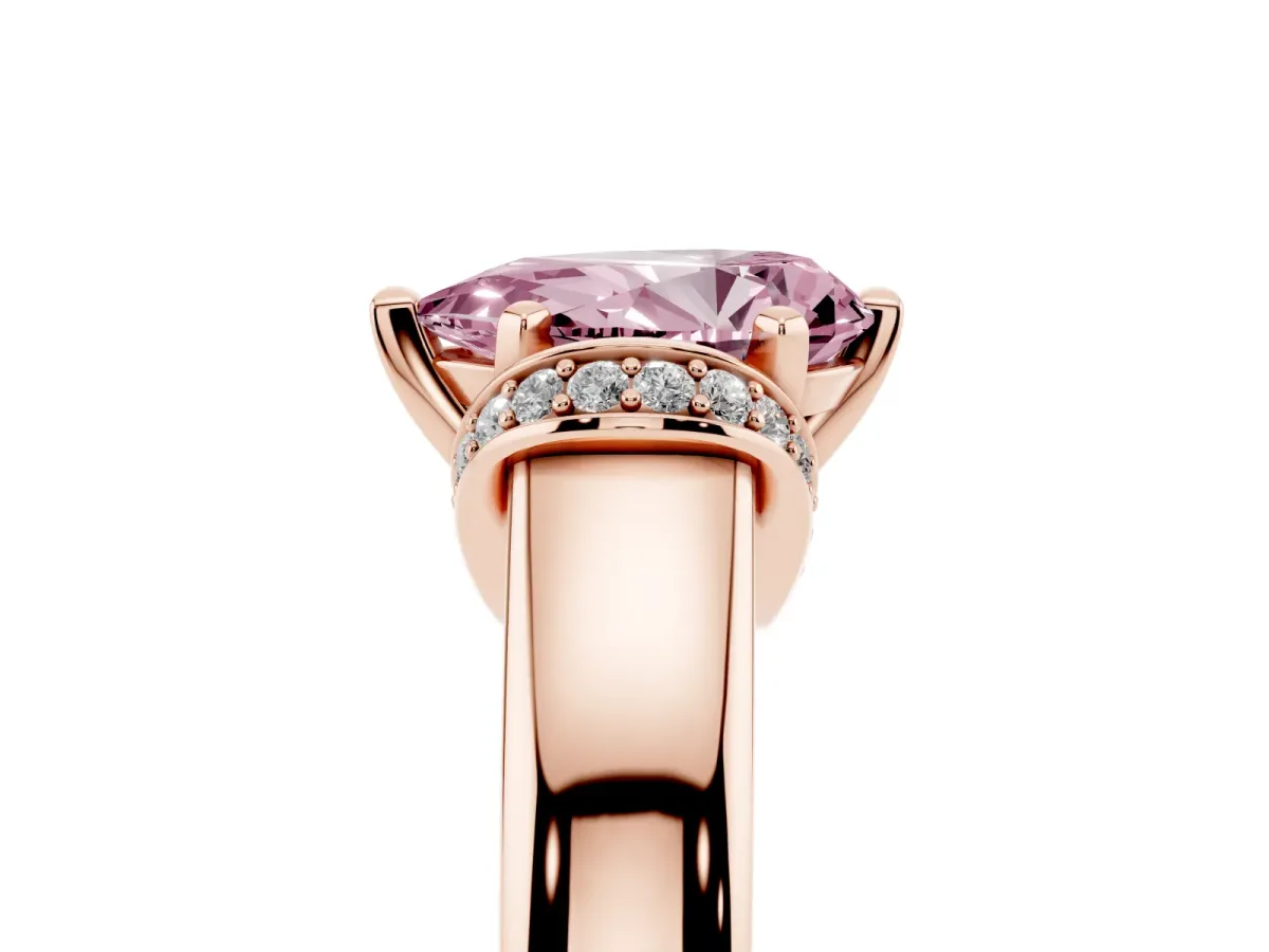 Fancy Pink Pear Cut Solitaire Diamond Ring with Pave Band and Six-Prong Setting Rose gold