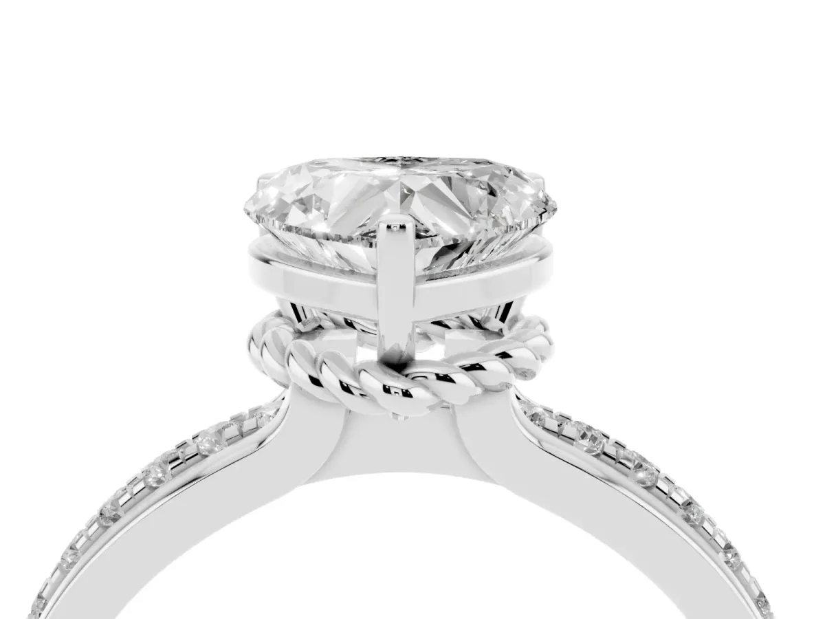 Heart Cut Solitaire Diamond Ring with Channel Set Band and Six-Prong Setting Silver