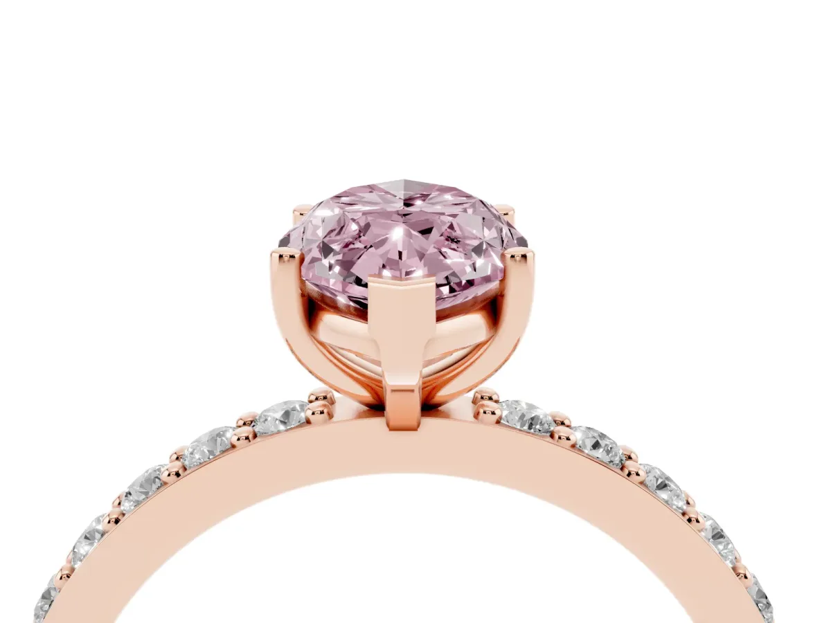 Fancy Pink Marquise Cut Cut Diamond Solitaire with Pave Band and Four-Prong Setting Rose gold