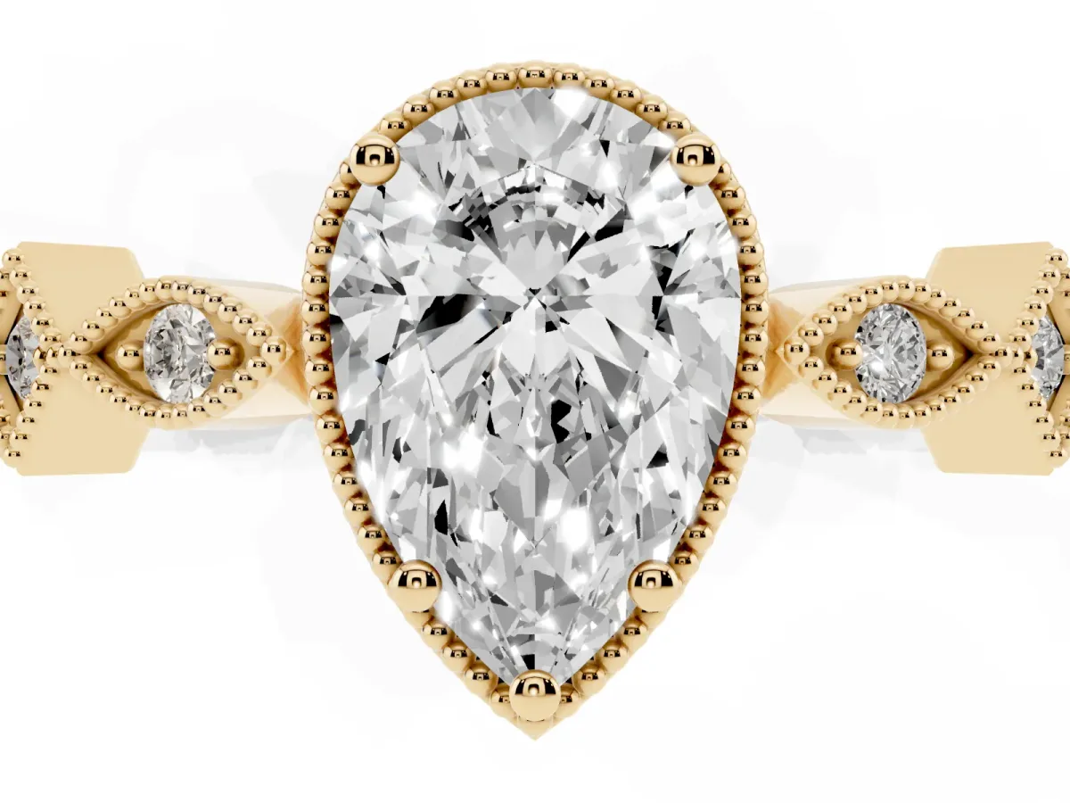 Pear Cut Milgrain Marquise Diamond Twist Band Ring Yellow gold
