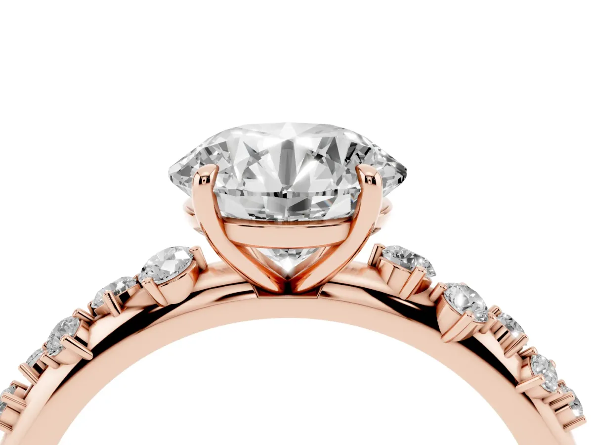 Round Cut Diamond Cluster Prong-Set Solitaire Ring Rose gold