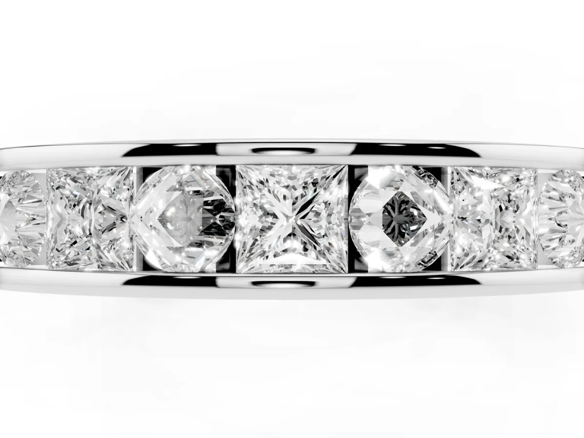 Princess Diamond Channel Set Promise Ring with Round Diamond Accents Silver