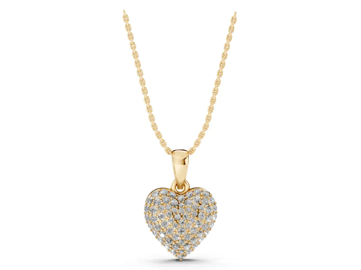 Heart Diamond Pendant with Pavé Setting Yellow gold