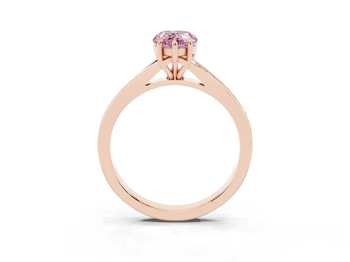 Fancy Pink Pear Cut Diamond Solitaire Ring with Pavé Band and Prong Setting Rose gold