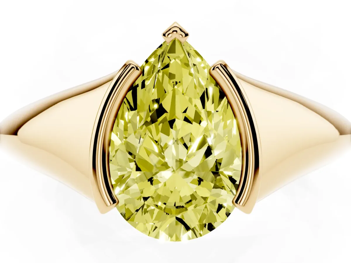 Fancy Yellow Pear Cut Solitaire Tension Set Diamond Ring Yellow gold