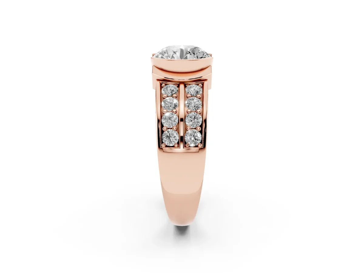 Round Cut Brilliant Diamond Channel Set Wide Band Ring with Bezel Setting Rose gold