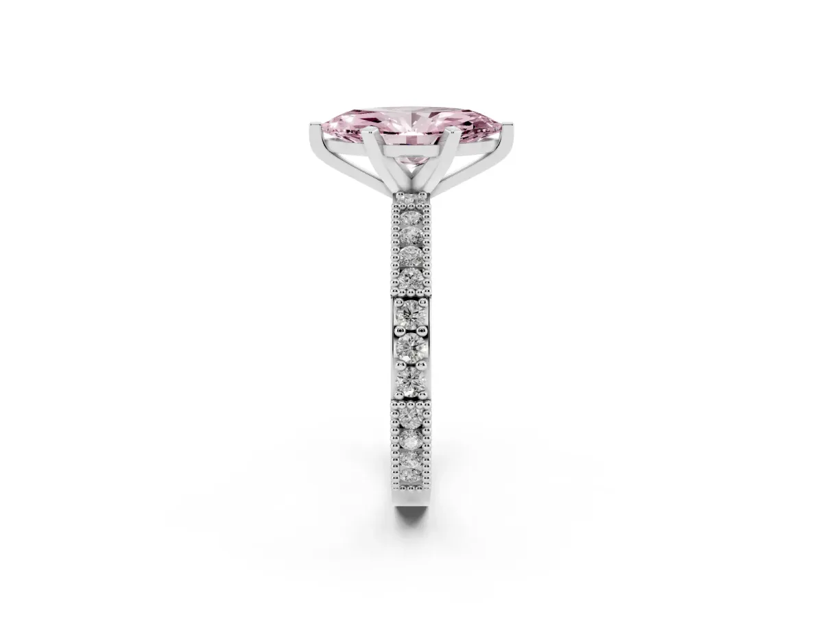 Fancy Pink Marquise Cut Solitaire with Pavé Band and Four-Prong Setting Silver