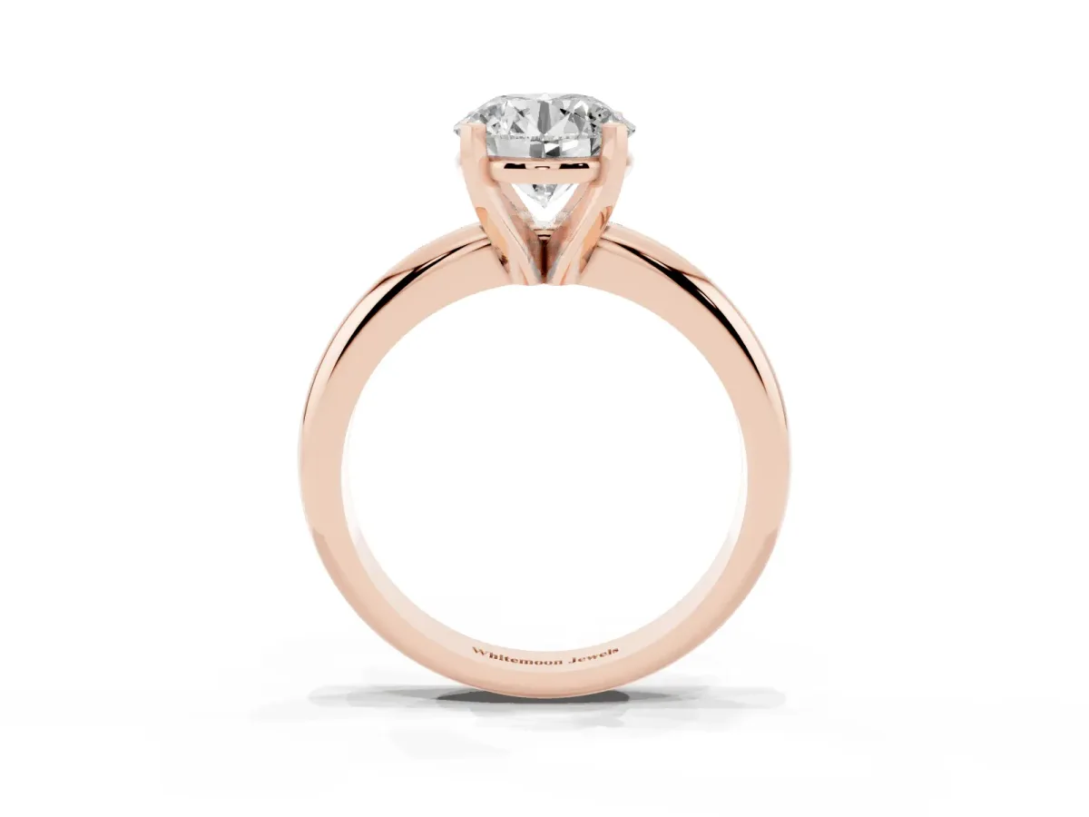 Round Cut Diamond Solitaire Engagement Ring with Round Band and Four-Prong Setting Rose gold