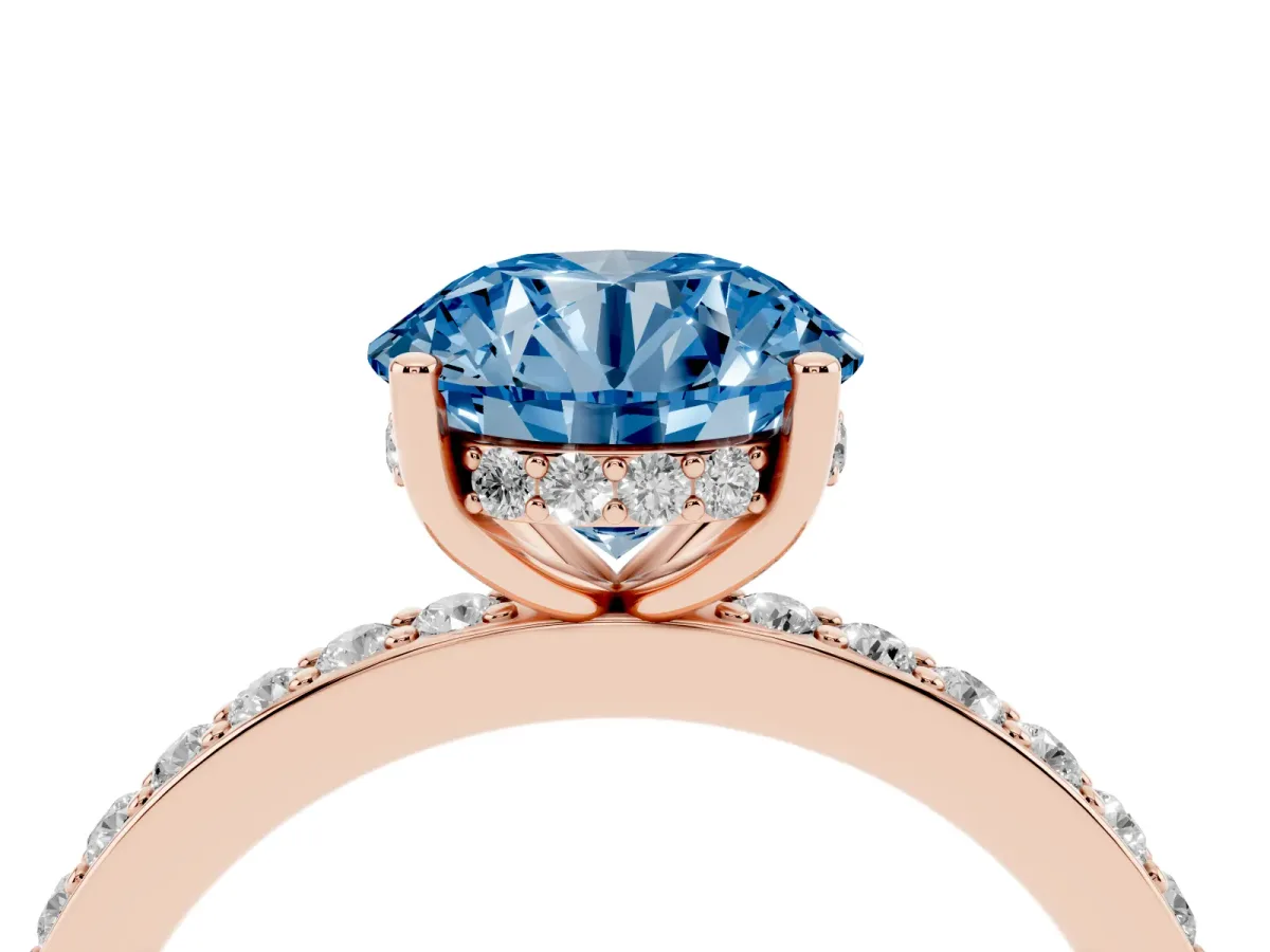 Fancy Blue Round Cut Cut Diamond Pavé Band Ring with Four-Prong Setting Rose gold