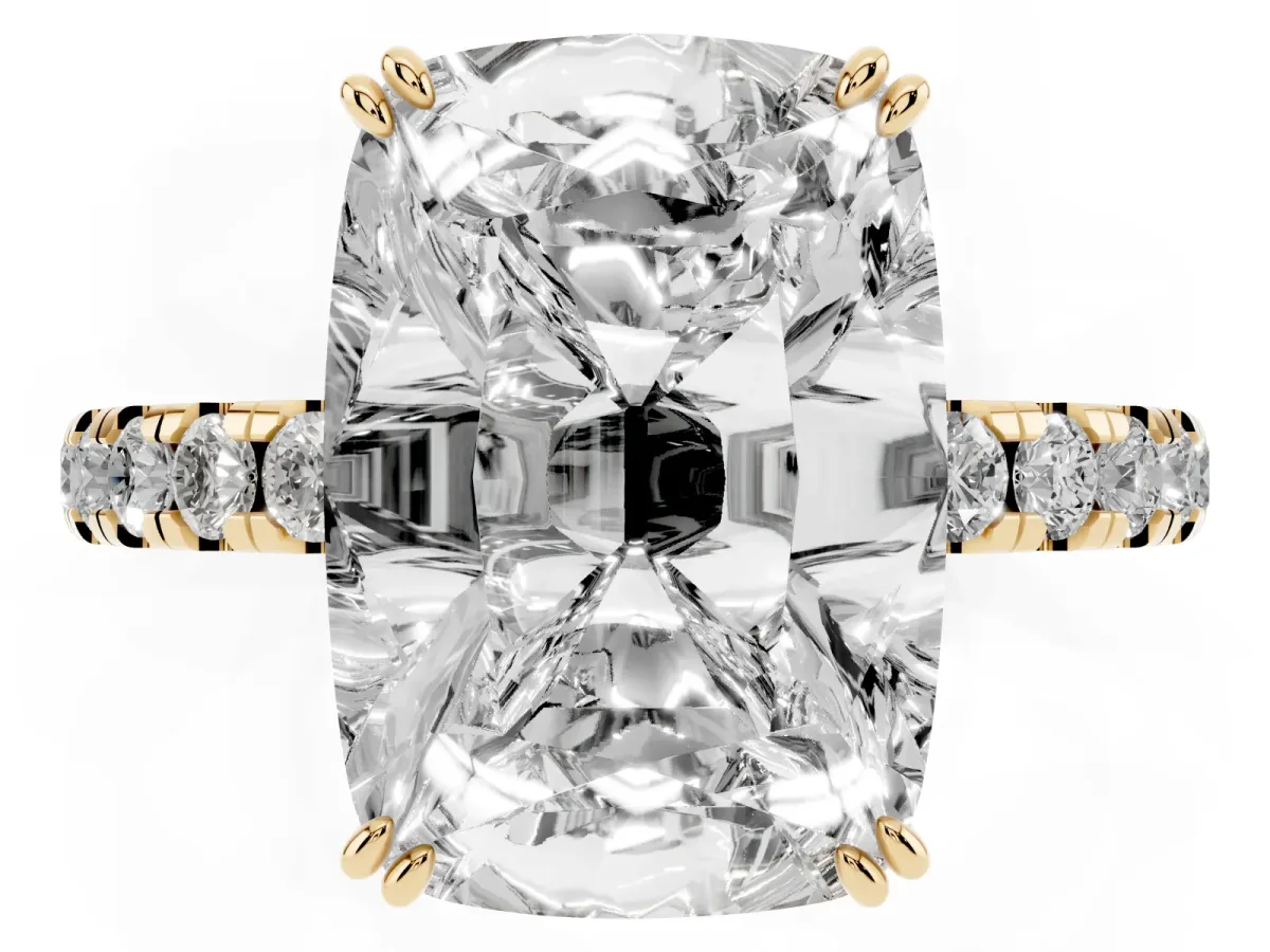 Old Mine Elongated Cushion Diamond Pave Band Ring Yellow gold