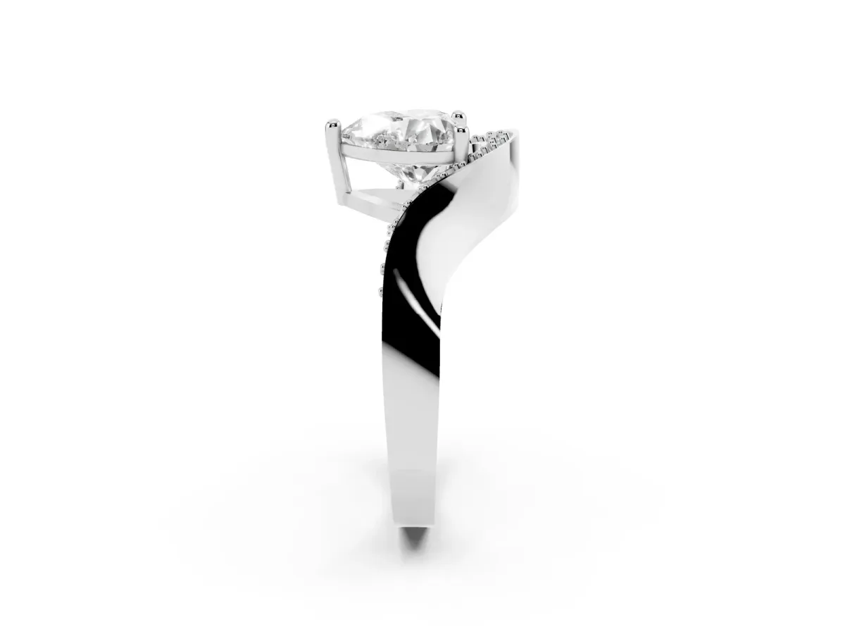 Heart Cut Solitaire Diamond Engagement Ring with Pave Band and Four-Prong Setting Silver