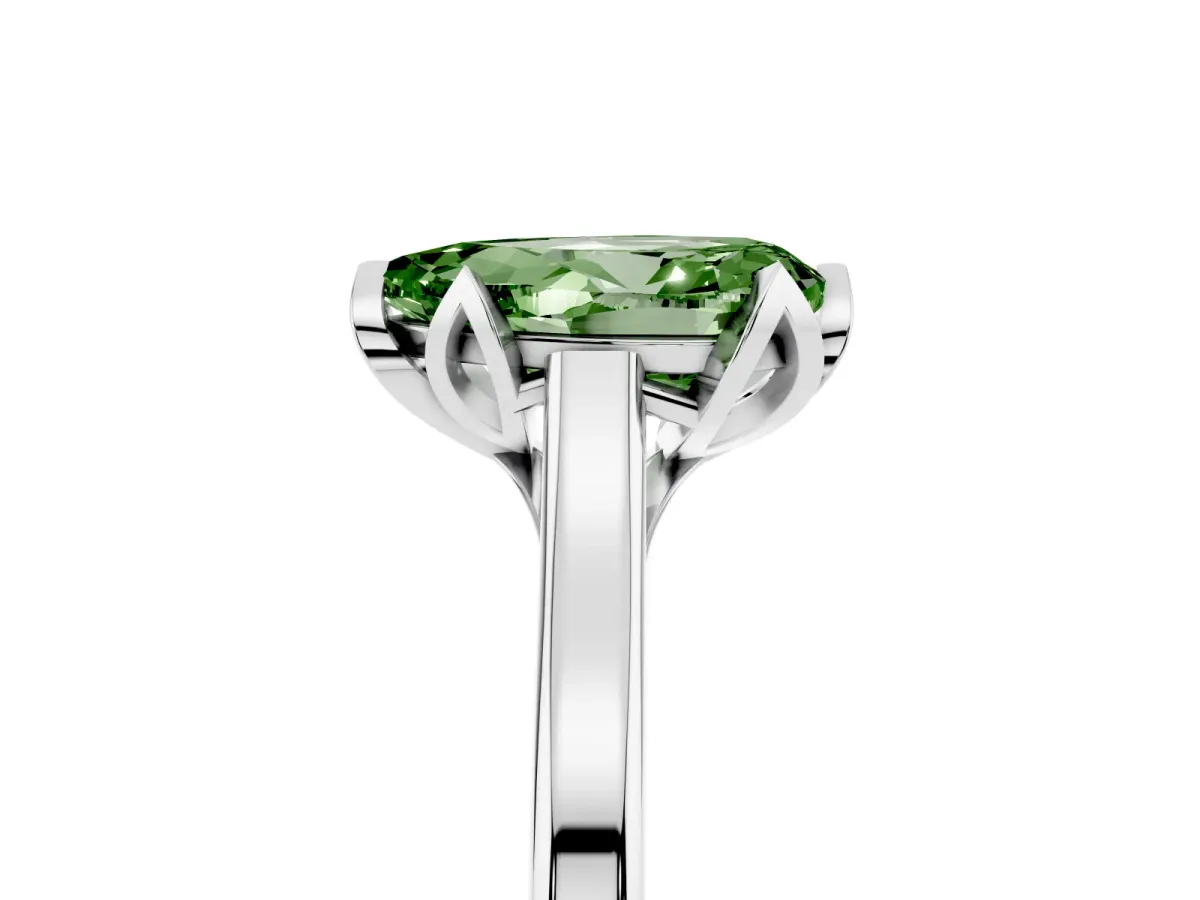 Fancy Green Pear Cut Diamond Solitaire Ring with Flower Prong Setting and Classic Band Silver