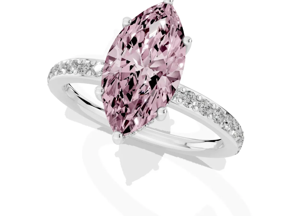 Fancy Pink Marquise Cut Cut Diamond Pavé Band Ring with Four-Prong Setting Silver