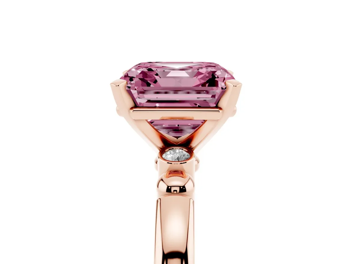 Fancy Pink Asscher Cut Solitaire Beaded Band with Four-Prong Setting Rose gold