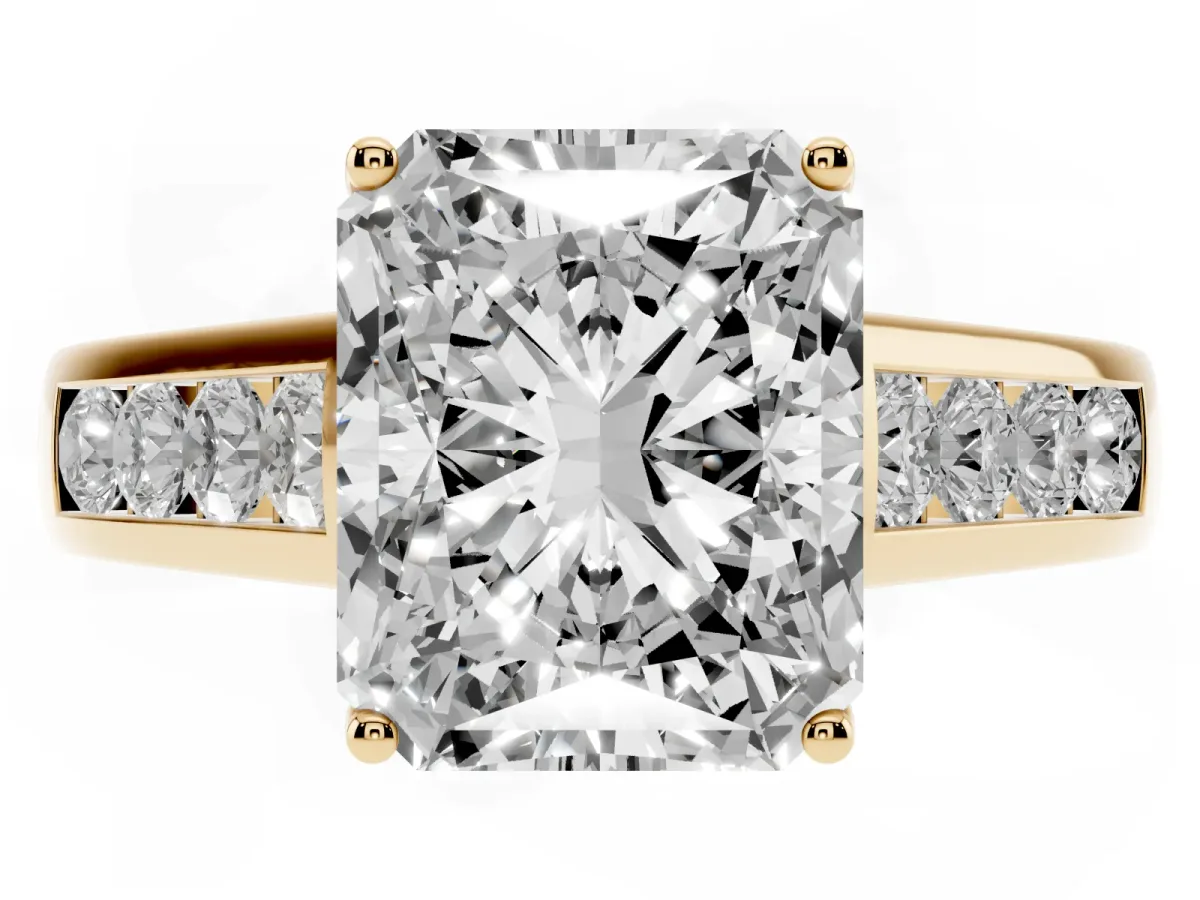 Radiant Cut Brilliant Channel-Set Solitaire Ring with Four-Prong Setting Yellow gold