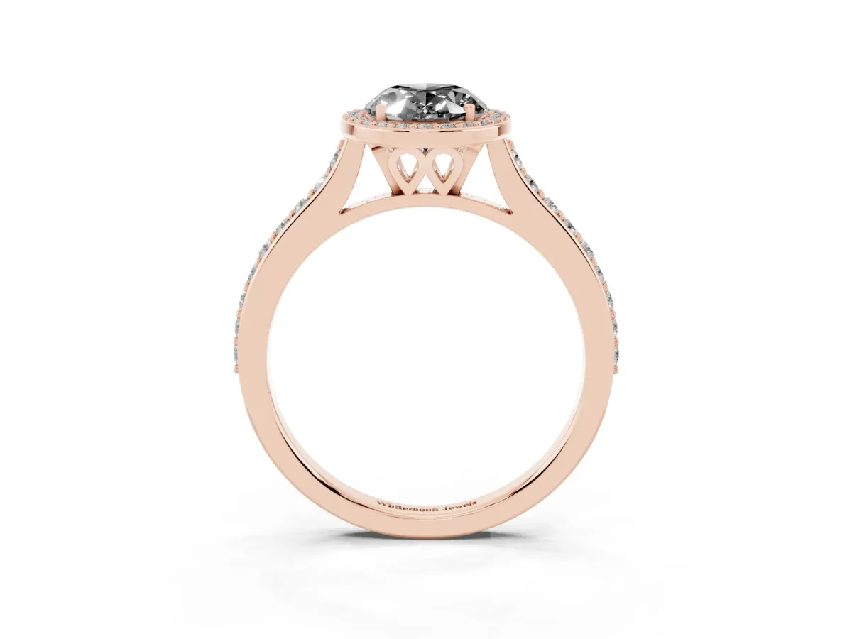 Fancy Black Oval Cut Diamond Halo Engagement Ring with Round Pavé Shoulders and Prong Setting Rose gold