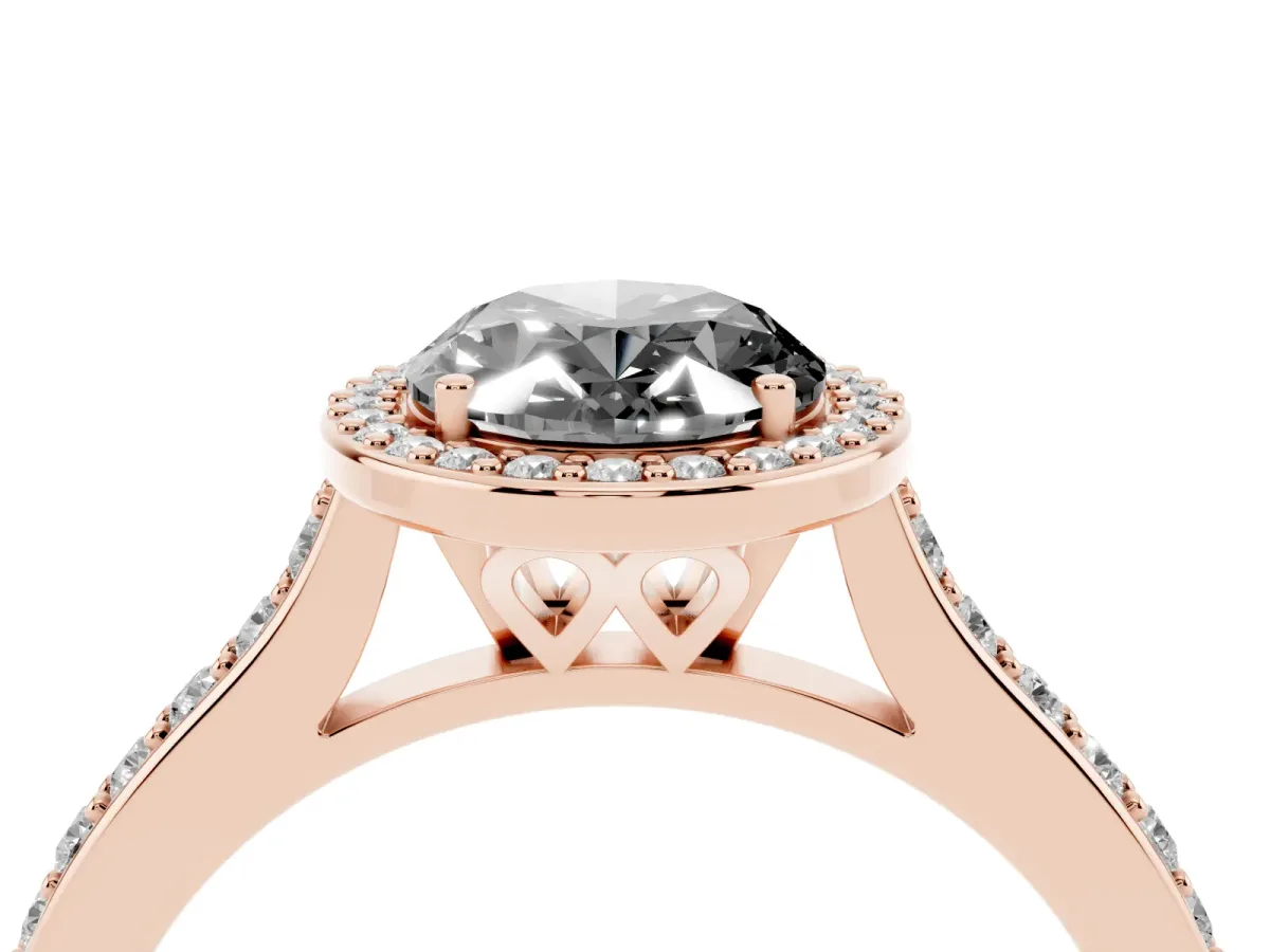 Fancy Black Oval Cut Diamond Halo Engagement Ring with Round Pavé Shoulders and Prong Setting Rose gold