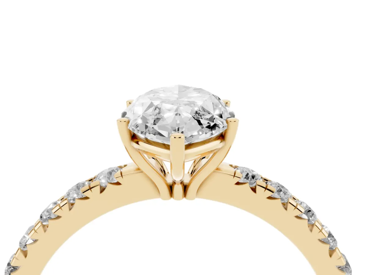 Marquise Cut Diamond Pavé Solitaire Engagement Ring with Four-Prong Setting Yellow gold