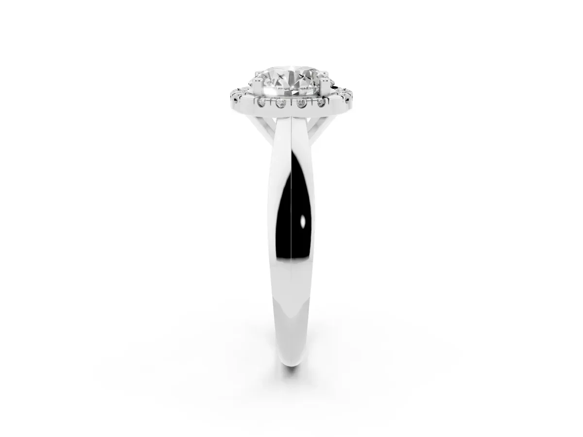Round Cut Cut Halo Solitaire Engagement Ring with Square Band and Four-Prong Setting Silver