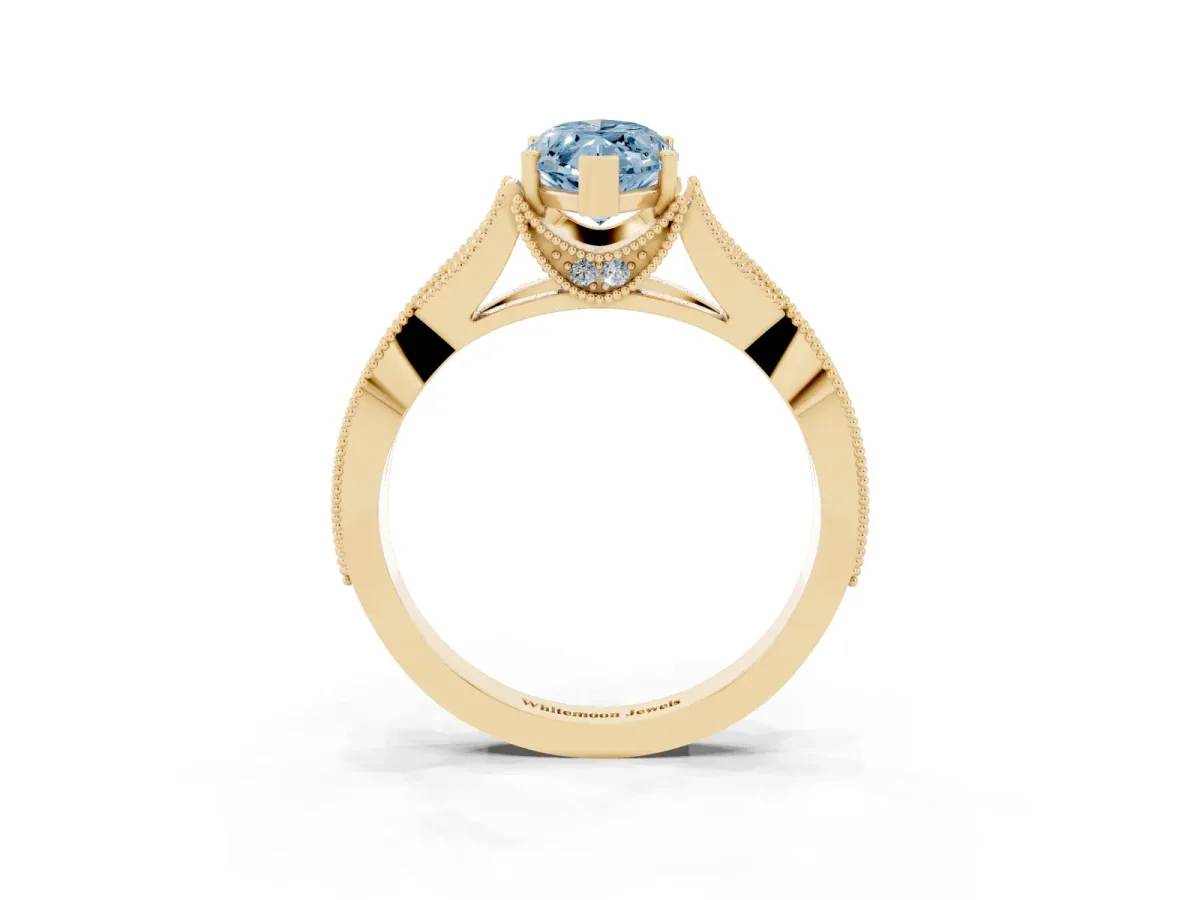 Fancy Blue Marquise Cut Cut Diamond Twisted Band with Milgrain Pave Setting and Four-Prong Setting Yellow gold