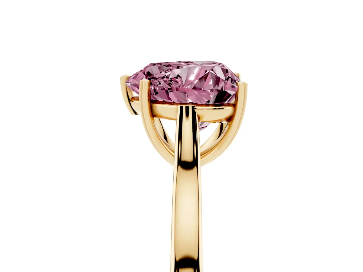 Fancy Pink Heart Cut Solitaire Heart Prong Engagement Ring with Tapered Band Yellow gold