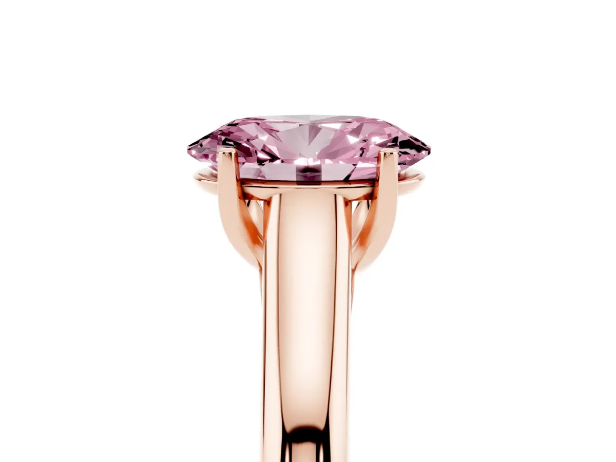 Fancy Pink Oval Cut Solitaire Engagement Ring with Tapered Band and Four-Prong Setting Rose gold