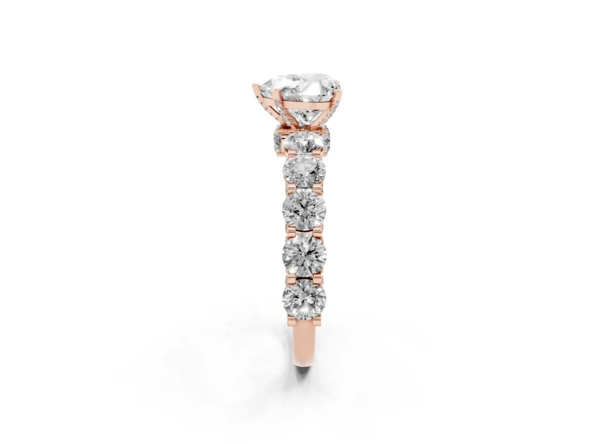 Heart Cut Diamond Side Stone Engagement Ring with Four-Prong Setting Rose gold