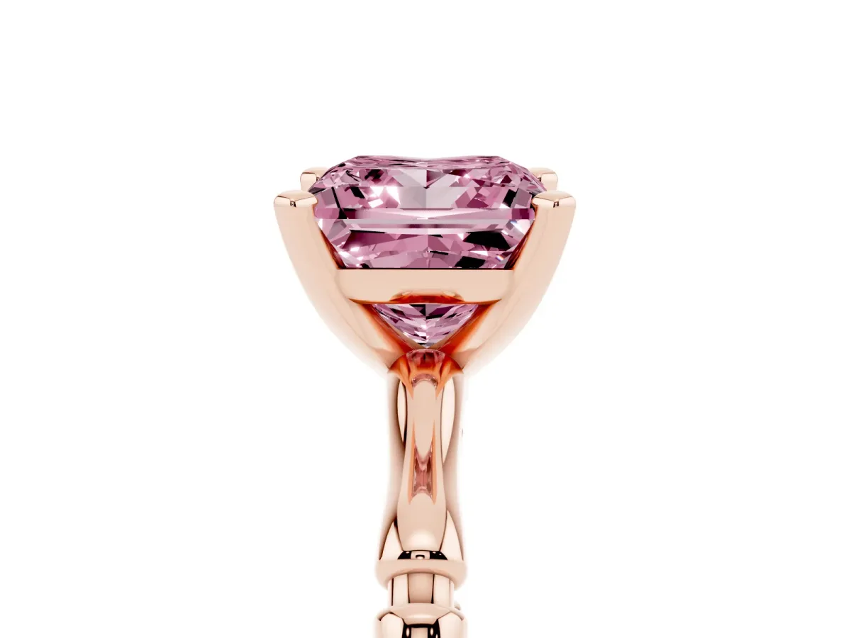 Fancy Pink Princess Cut Solitaire Diamond Ring with Bamboo Band and Four-Prong Setting Rose gold