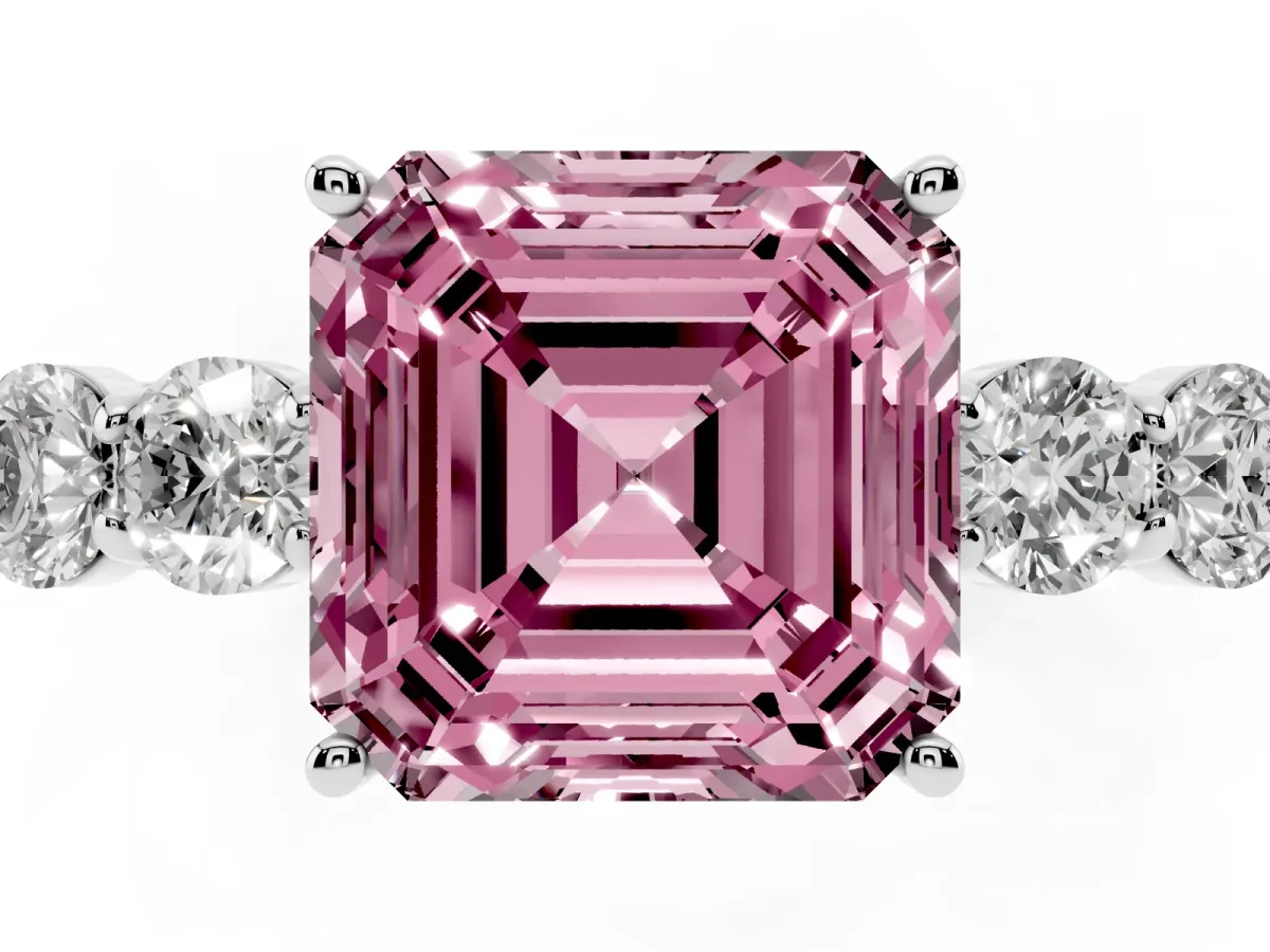 Fancy Pink Asscher Cut Cut Diamond Five-Stone Prong Set White Gold Ring Platinum