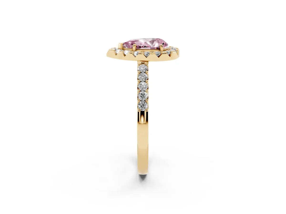 Fancy Pink Pear Cut Halo Diamond Pavé Solitaire Ring Yellow gold