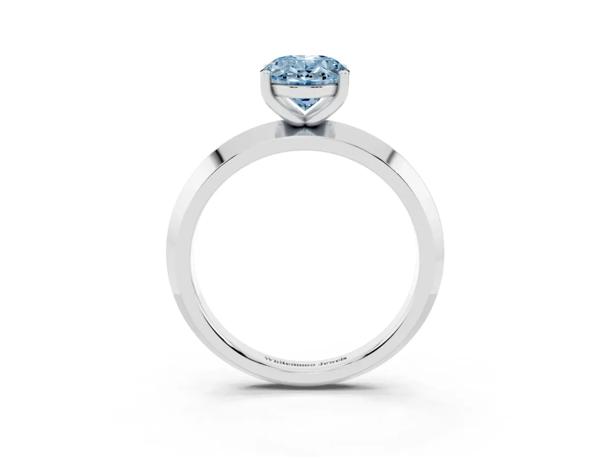 Fancy Blue Oval Cut Cut Solitaire Engagement Ring with Flat Band and Four-Prong Setting Platinum