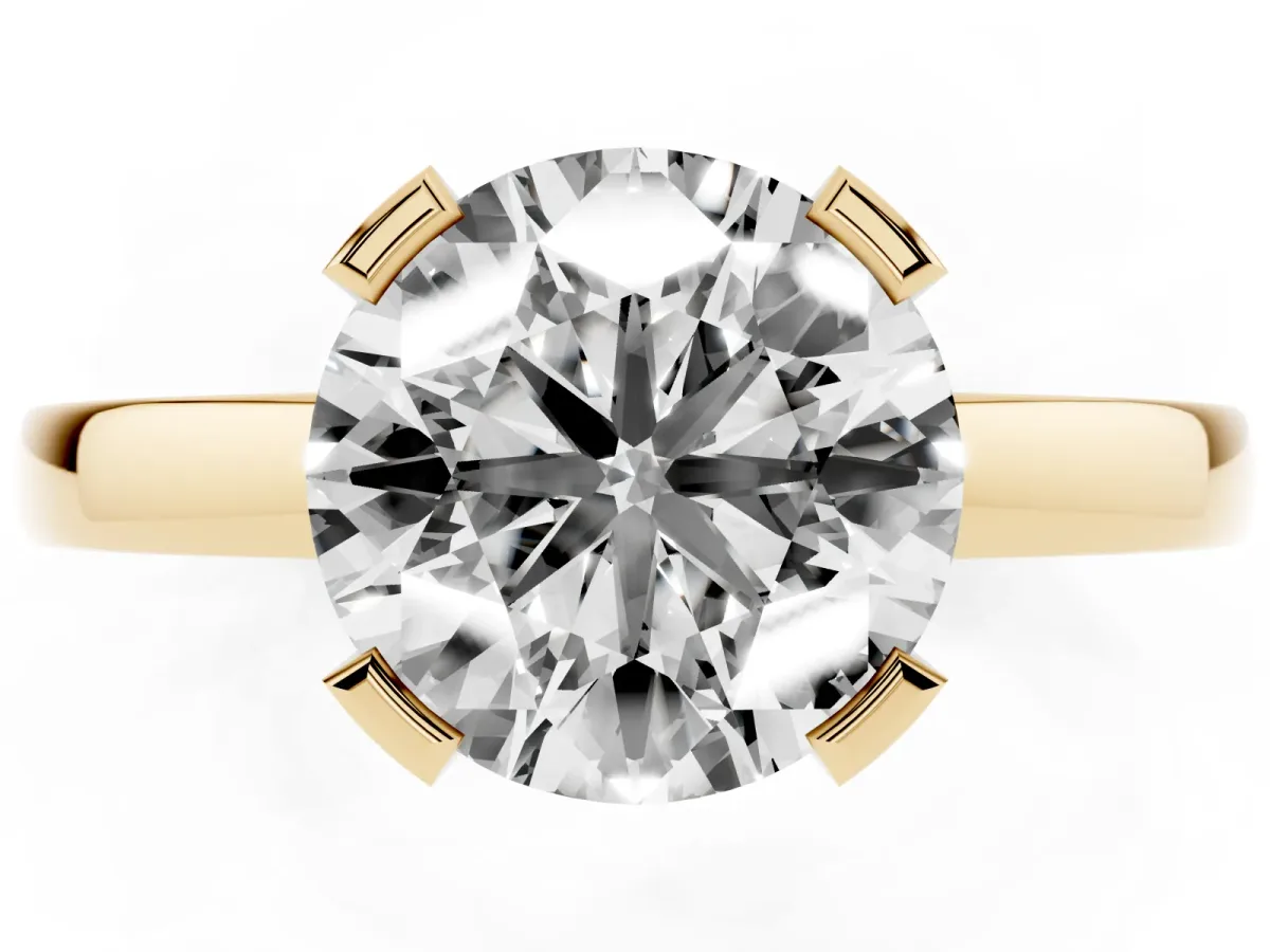 Round Cut Cut Solitaire Ring with Four-Prong Setting and Classic Band Yellow gold