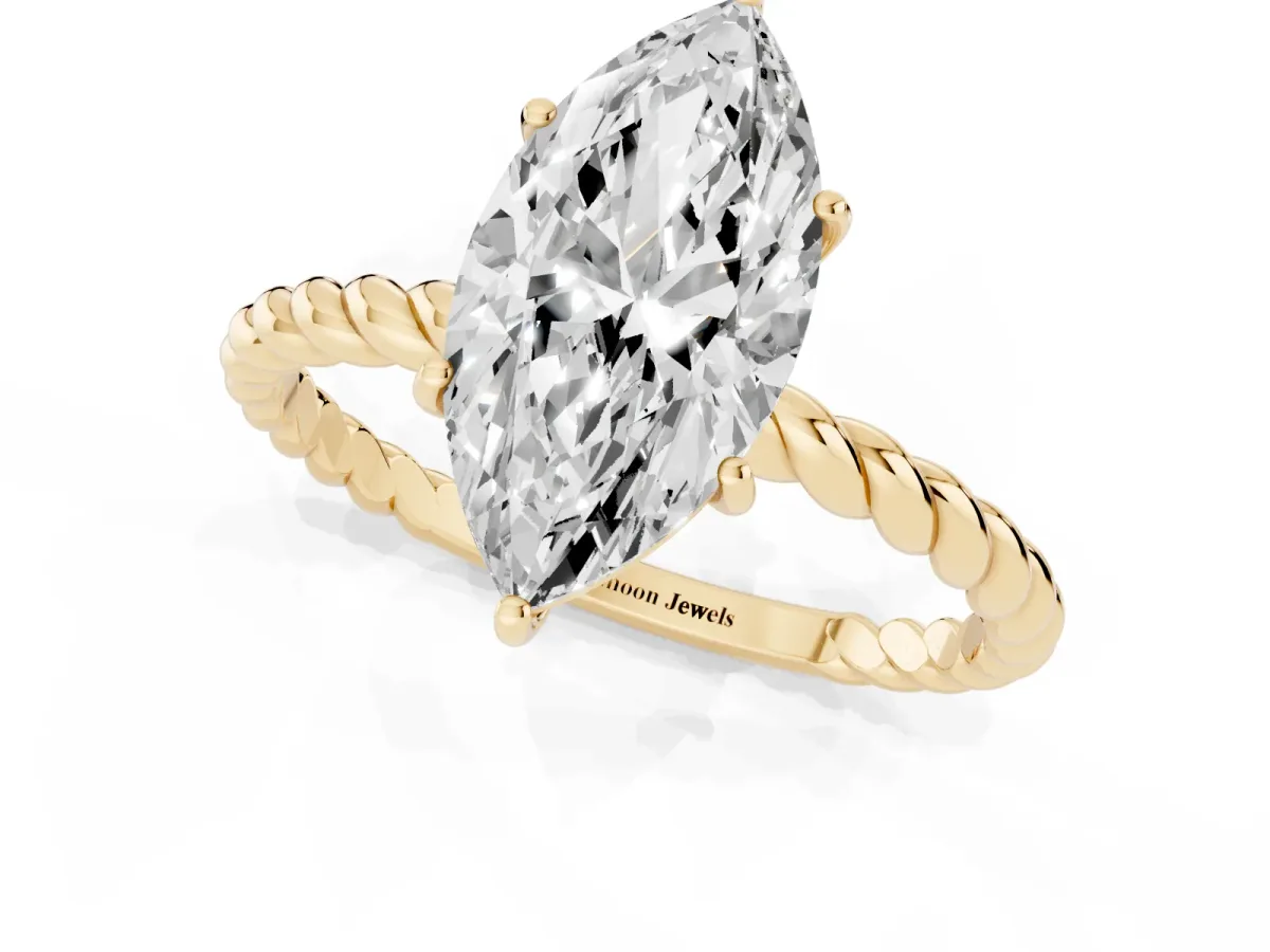 Marquise Cut Solitaire Twisted Band 4-Prong Ring Yellow gold
