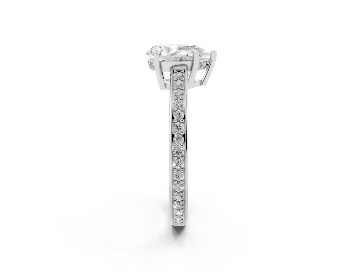 Pear Cut Solitaire Pavé Band Prong Setting Ring Silver