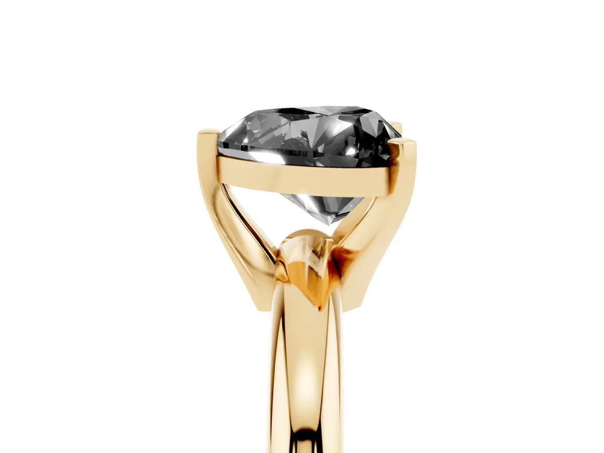 Fancy Black Heart Cut Diamond Solitaire Engagement Ring with Round Band and Four-Prong Setting Yellow gold