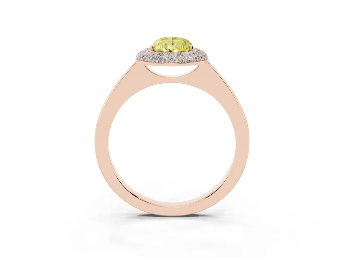 Fancy Yellow Pear Cut Halo Diamond Engagement Ring with Solitaire Band and Four-Prong Setting Rose gold