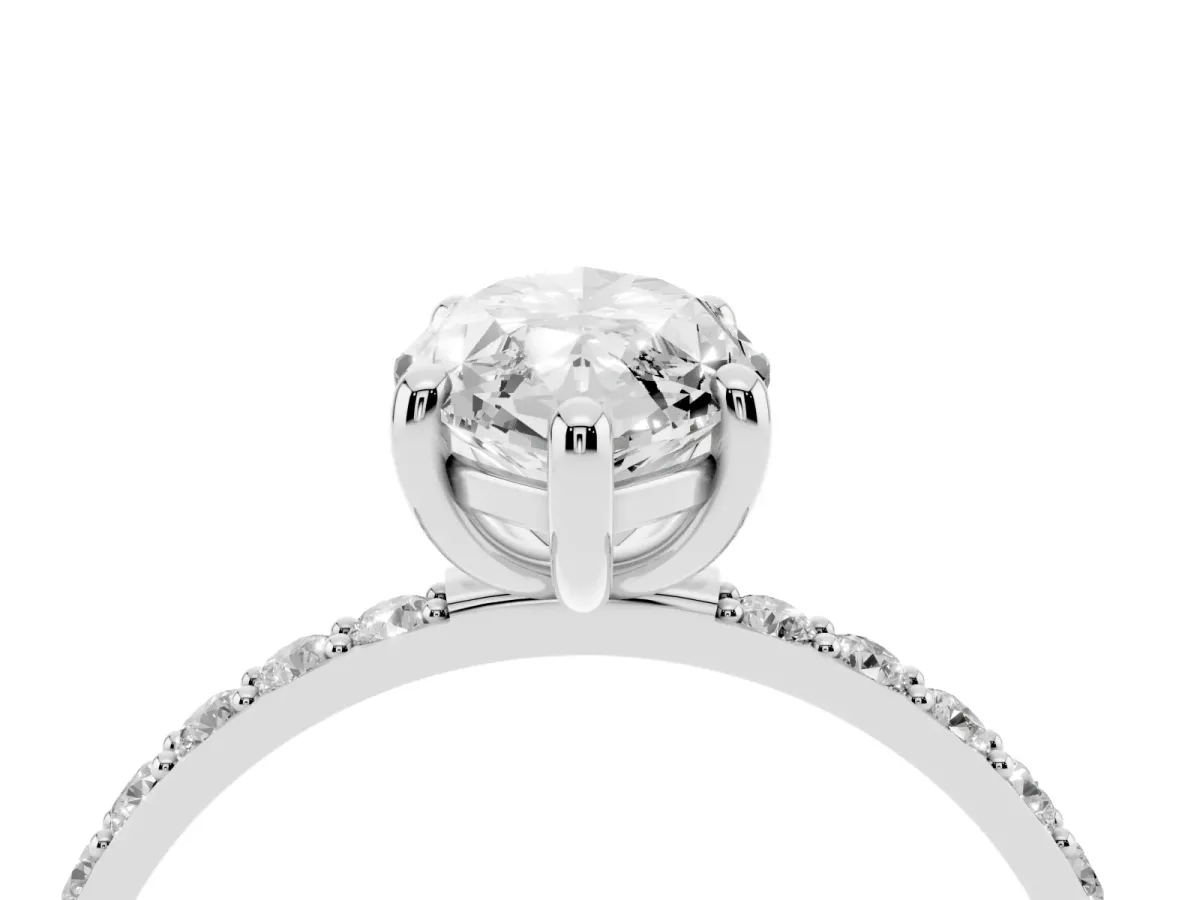 Marquise Cut Diamond Solitaire Ring with Round Pavé Band and Prong Setting Silver