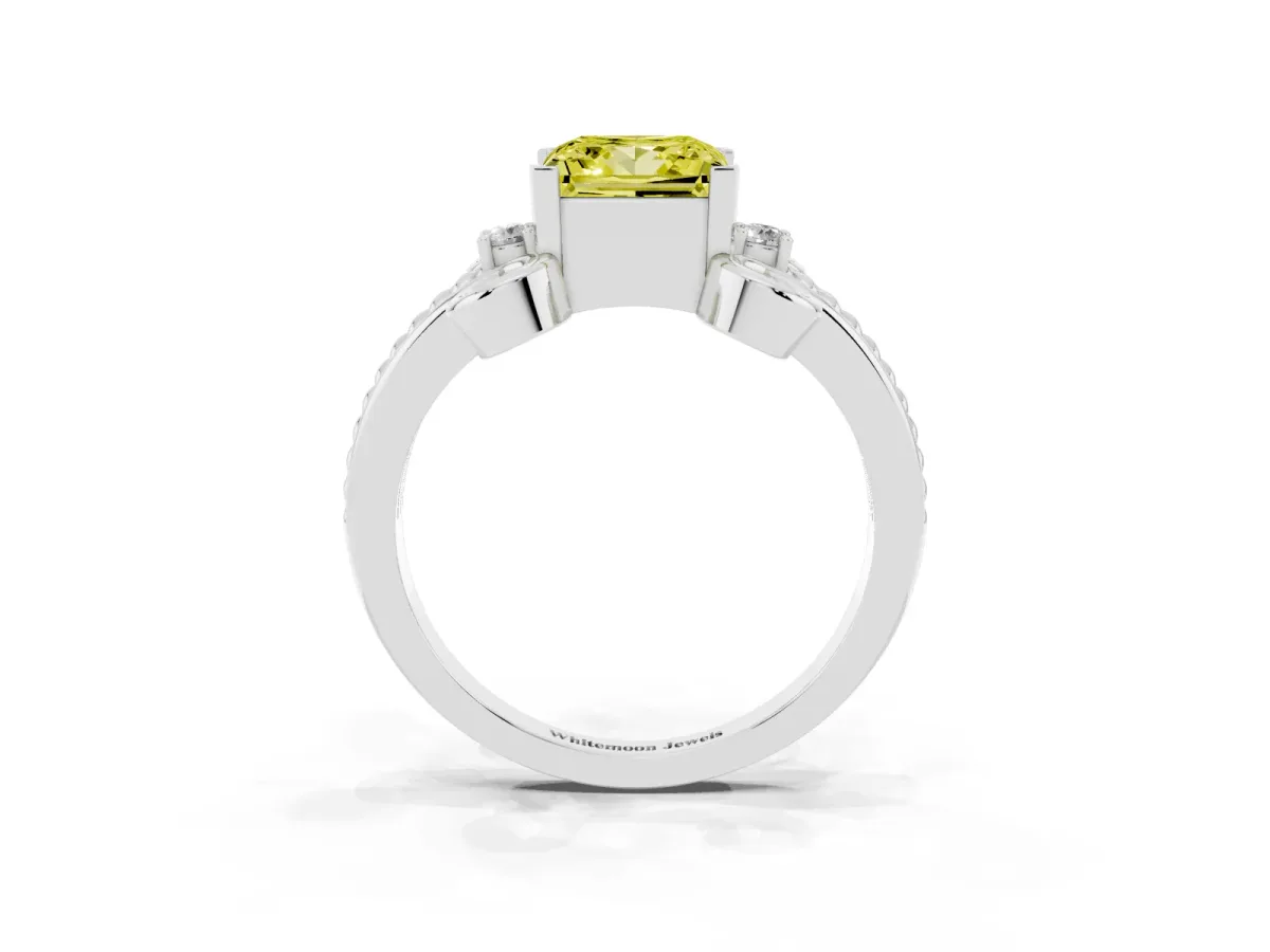 Fancy Yellow Princess Cut Solitaire Twisted Band Scroll Prong Ring Platinum